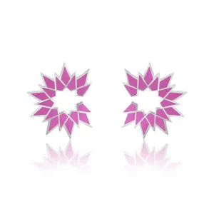 Sunburst Enamel Earrings - Silver Purple