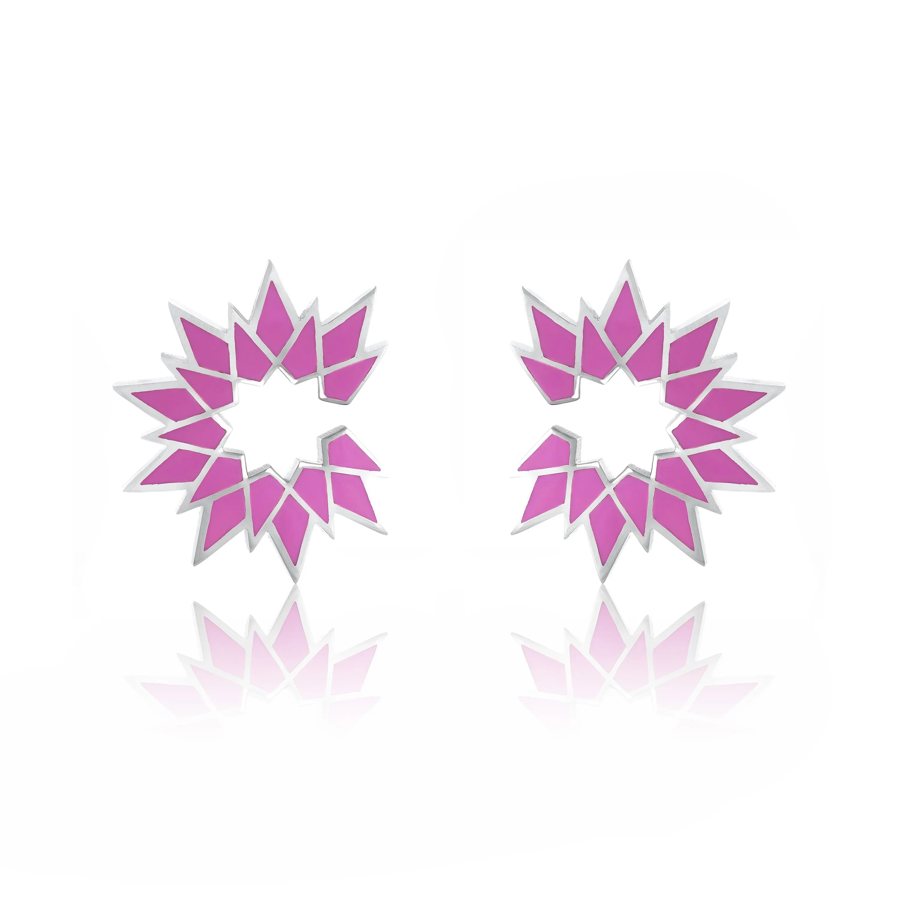 Sunburst Enamel Earrings - Silver Purple