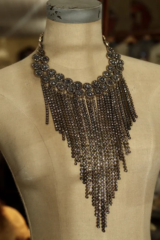 Swarovski Black Diamond Antique Gold Fringe Choker Necklace