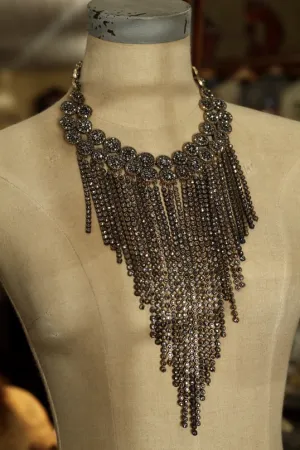 Swarovski Black Diamond Antique Gold Fringe Choker Necklace