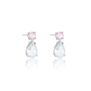 Teardrop And Round CZ Drop Earrings