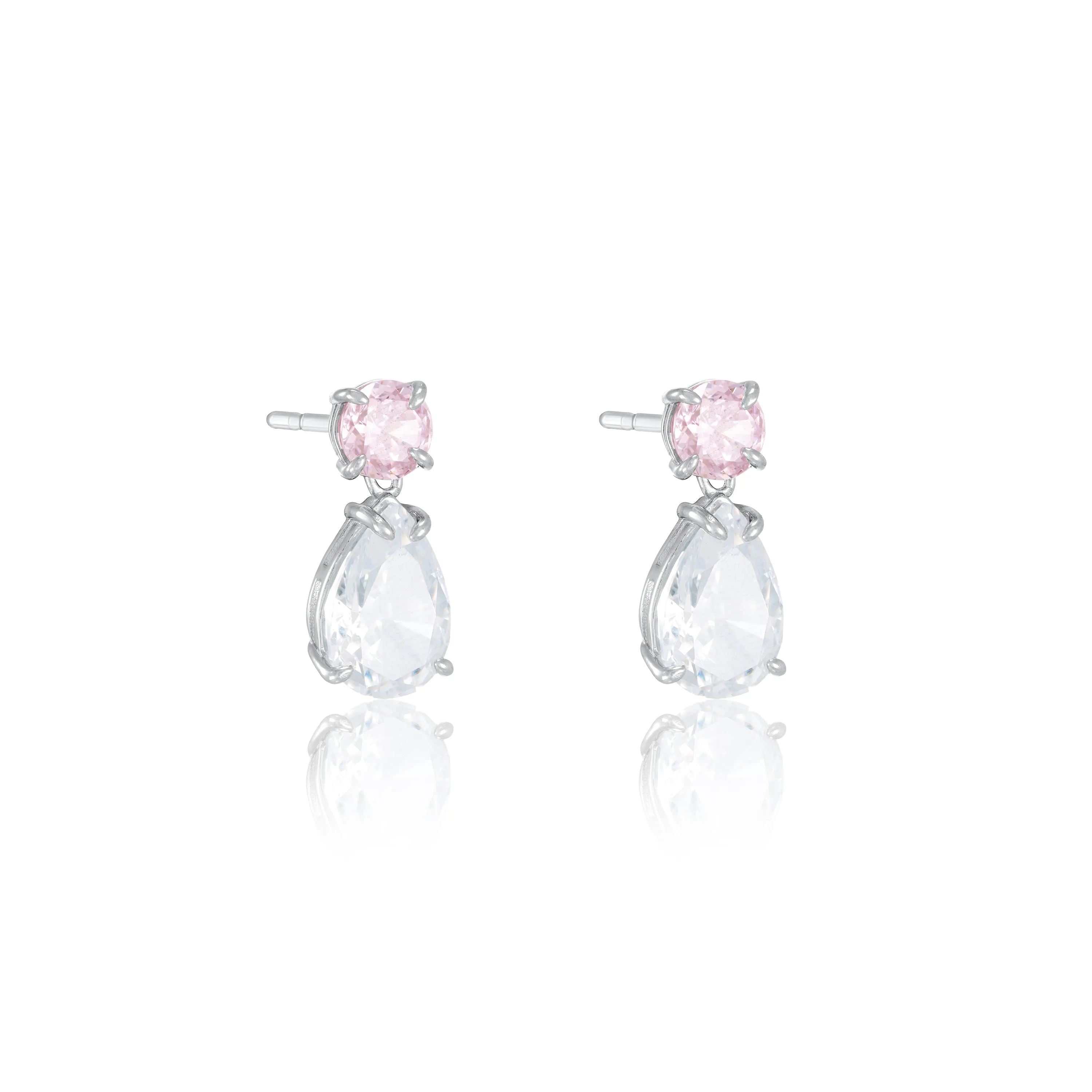 Teardrop And Round CZ Drop Earrings