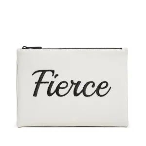 TEXT EMBROIDERED CLUTCH BAG