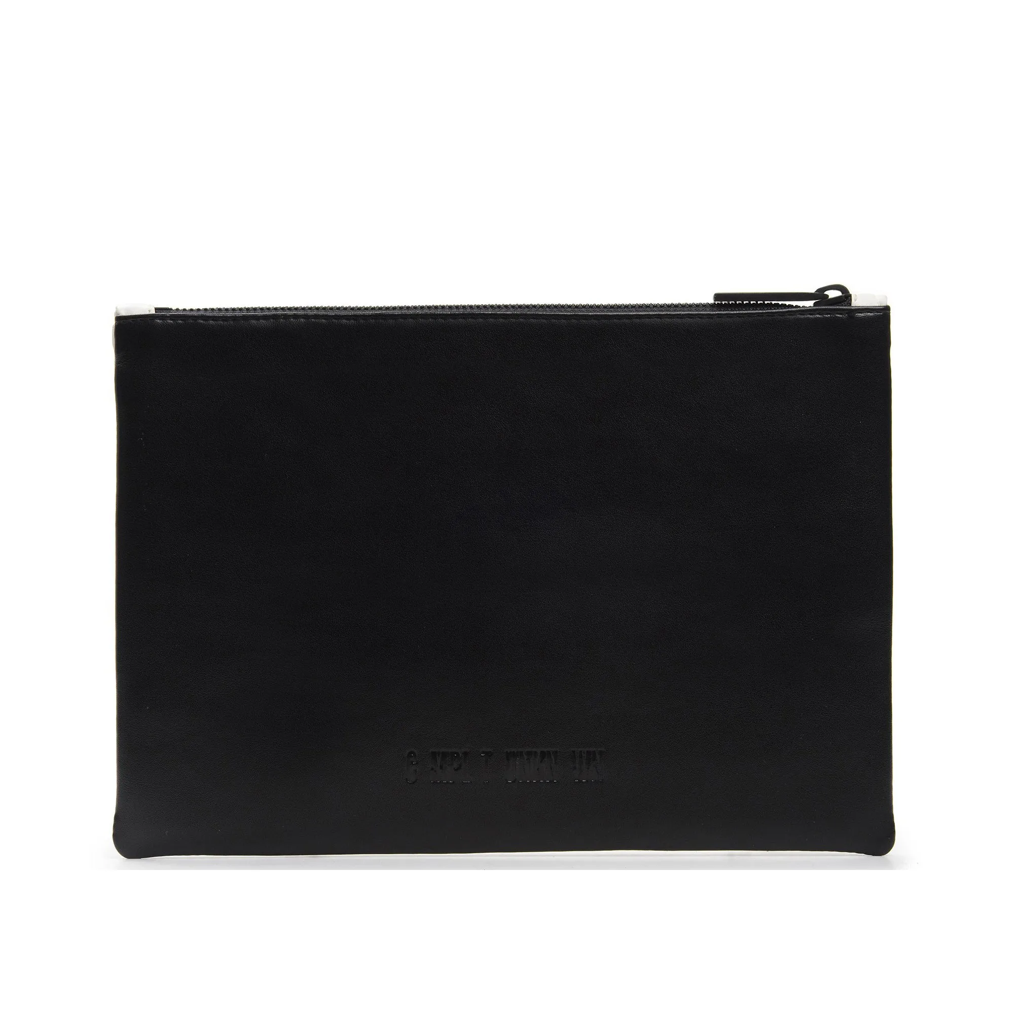 TEXT EMBROIDERED CLUTCH BAG
