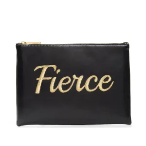 TEXT EMBROIDERED CLUTCH BAG