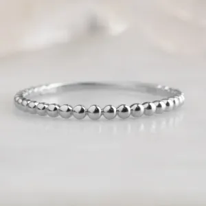 The Gold Beaded Stacking Ring | 14K White Gold