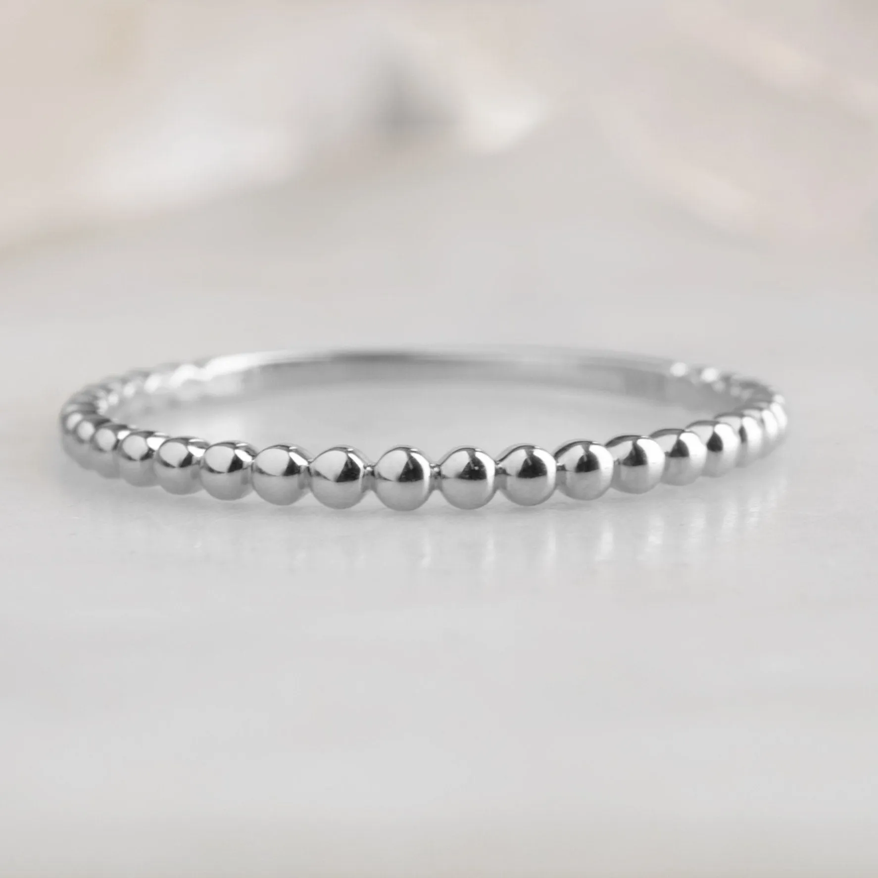 The Gold Beaded Stacking Ring | 14K White Gold