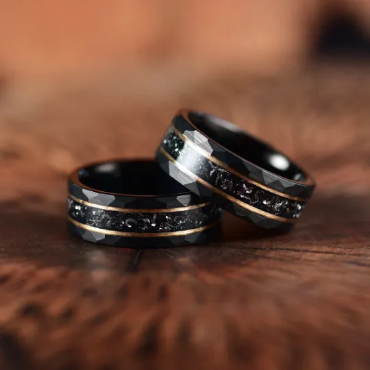 The Goliath Ring - Black Hammered Tungsten Meteorite Men's Wedding Band 8MM