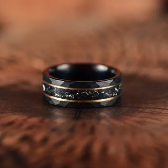 The Goliath Ring - Black Hammered Tungsten Meteorite Men's Wedding Band 8MM