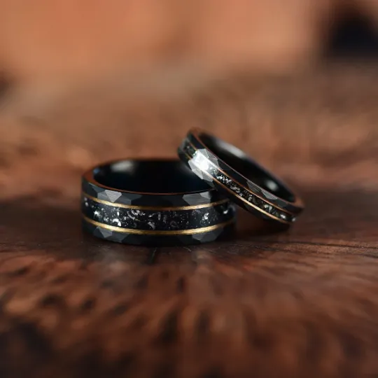 The Goliath Ring - Black Hammered Tungsten Meteorite Men's Wedding Band 8MM