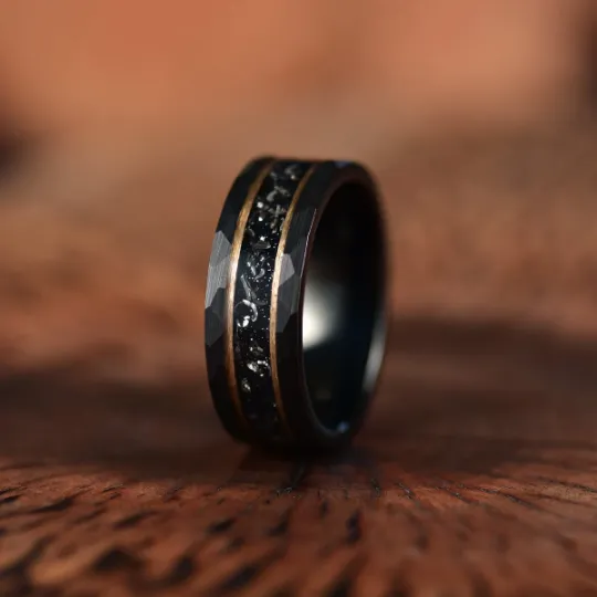 The Goliath Ring - Black Hammered Tungsten Meteorite Men's Wedding Band 8MM