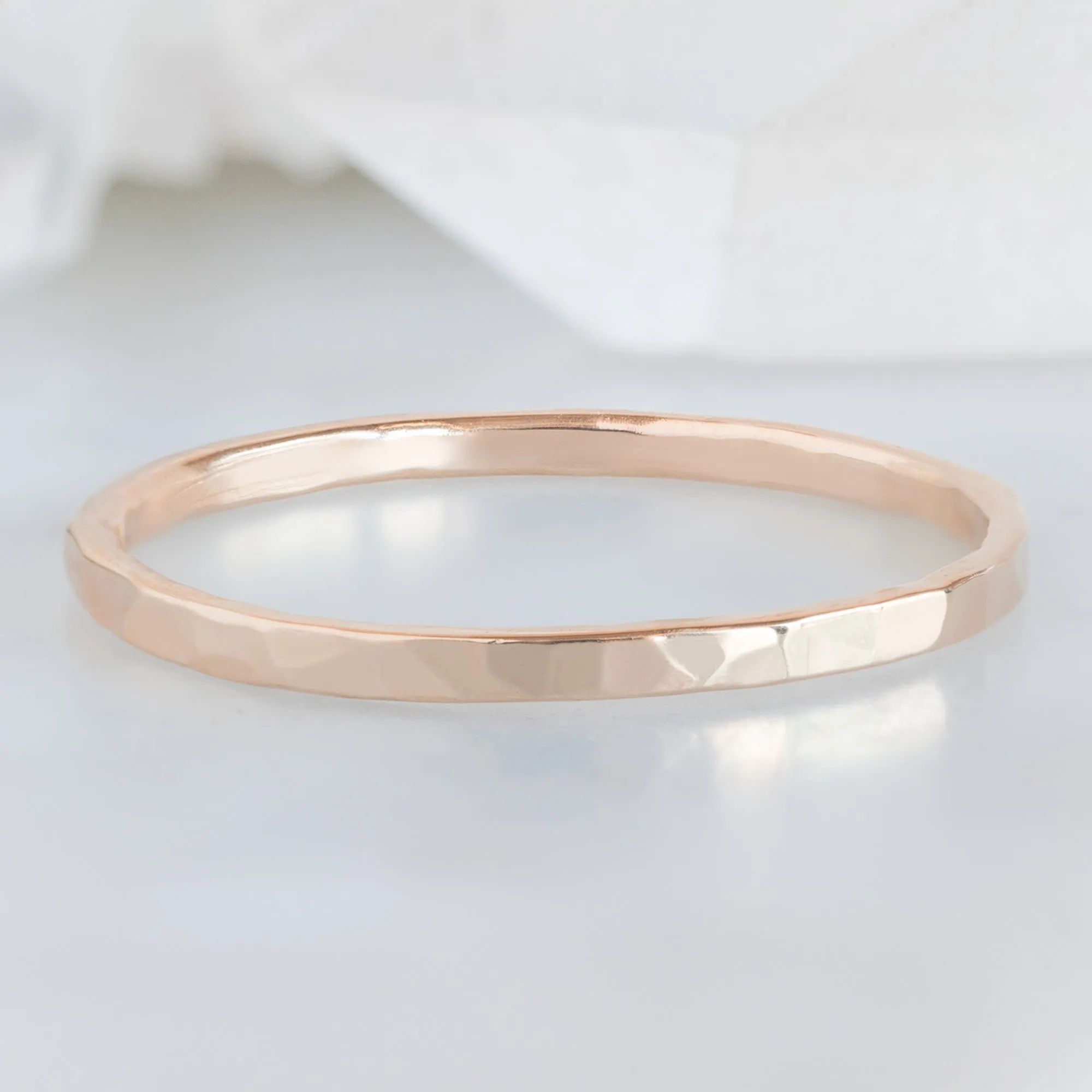 The Hammered Gold Stacking Wedding Ring | in 14K Rose Gold