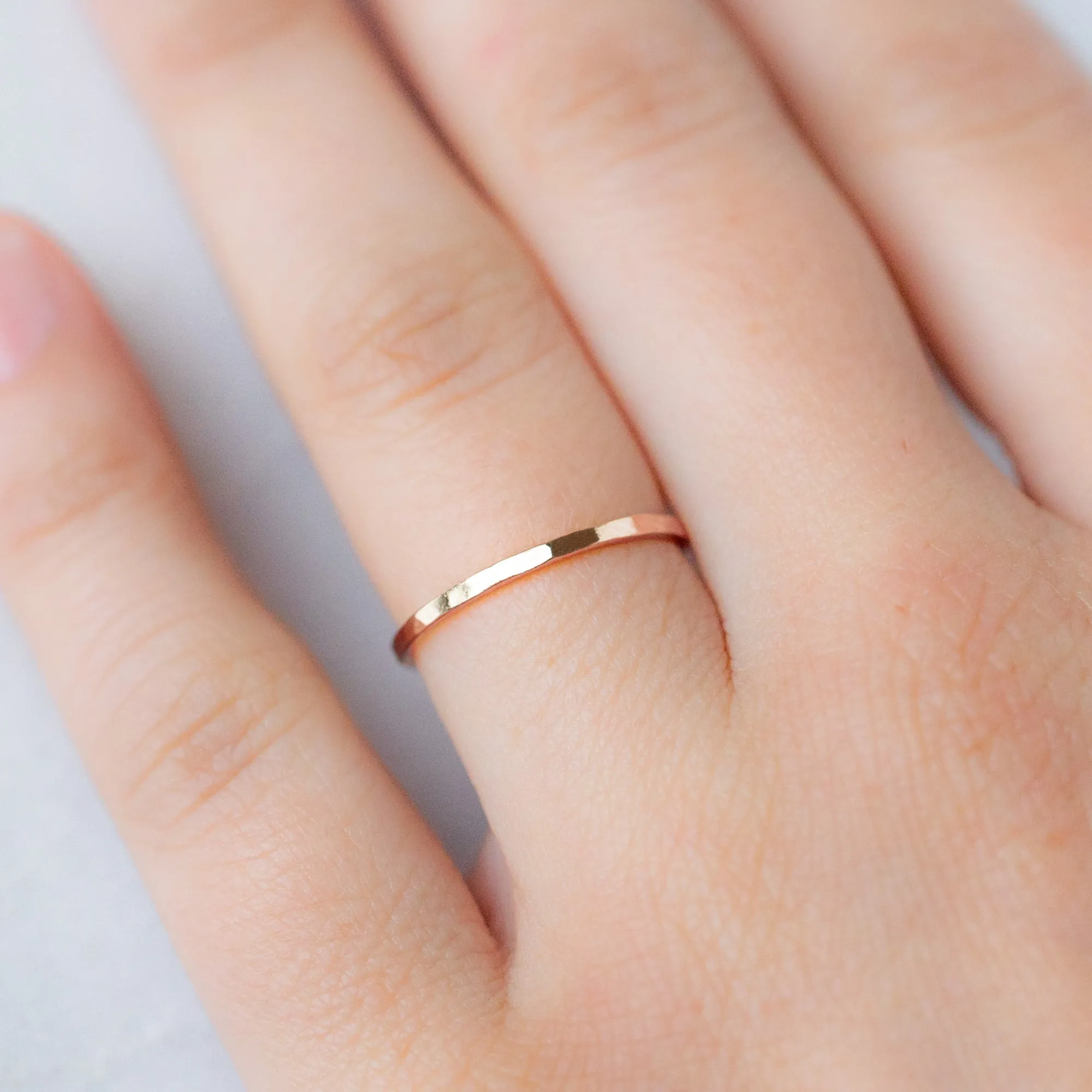 The Hammered Gold Stacking Wedding Ring | in 14K Rose Gold