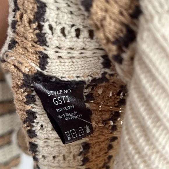 The Porter Collective Stripe Knit Button Down Cardigan Sweater Brown Tan M