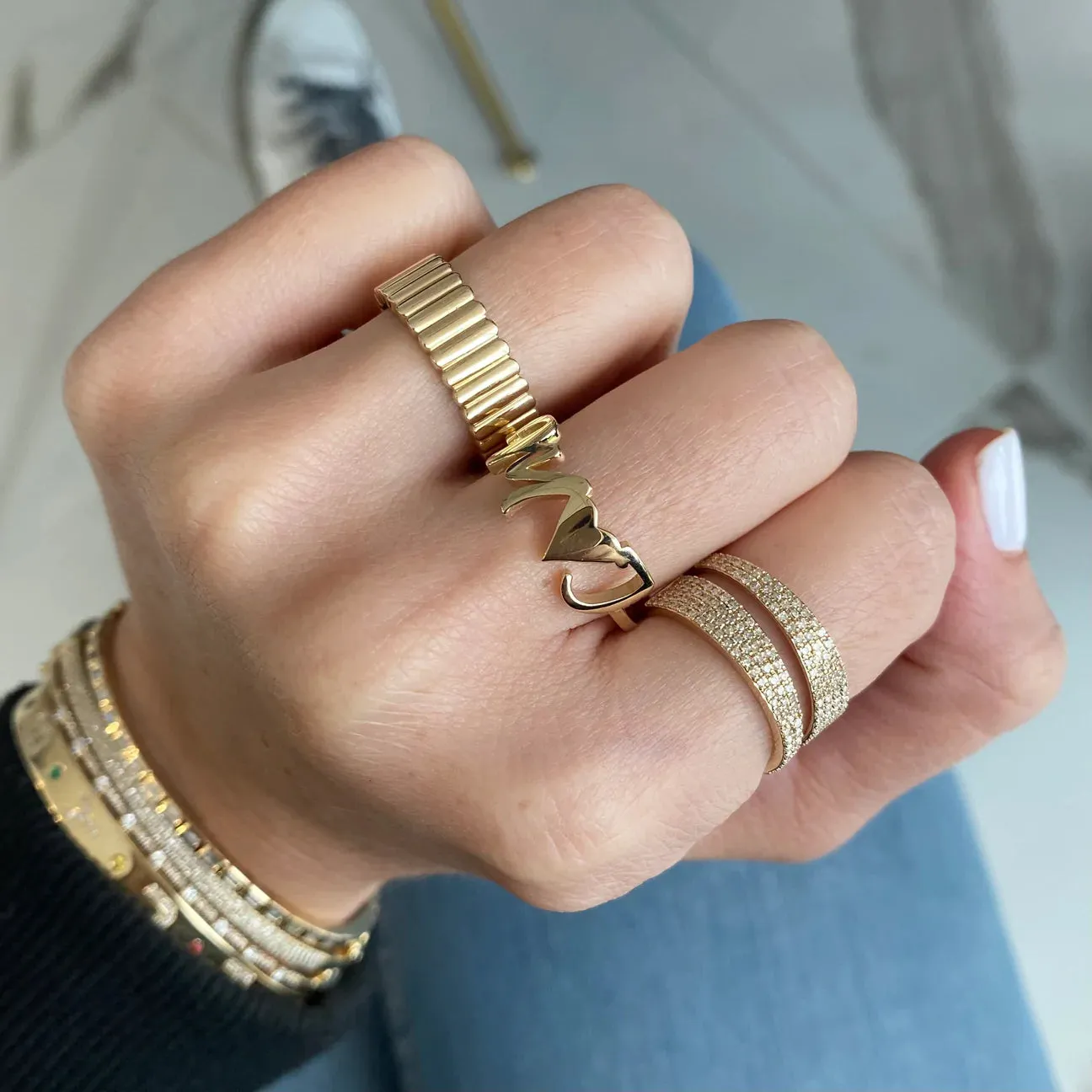Thick Striped Gold Ring