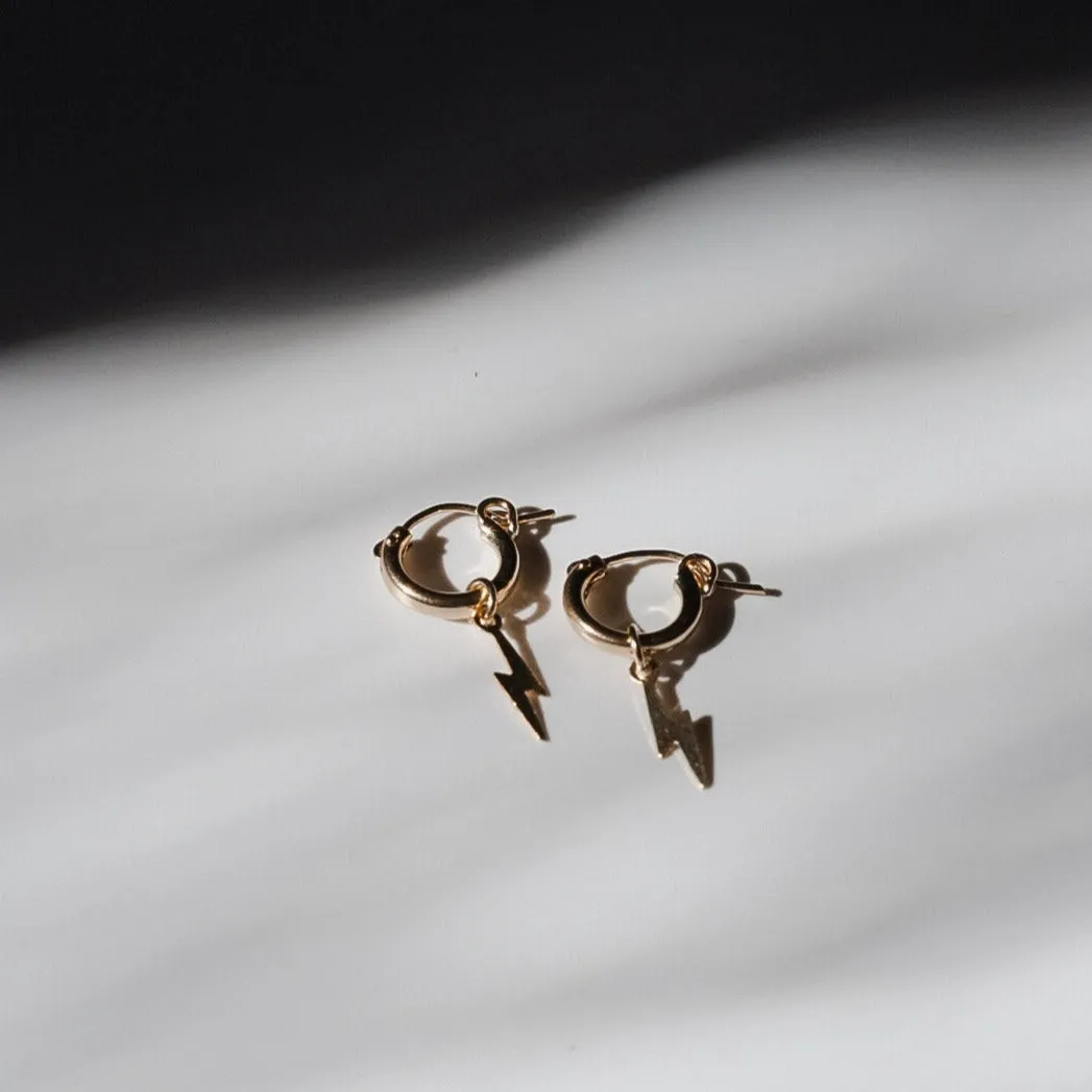 Tiny Lightning Bolt Huggie Hoops - Choose Your Metal