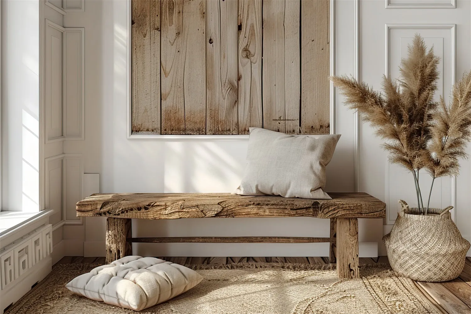 Toile de fond Banc en bois simple bohème naturel BRP10-82