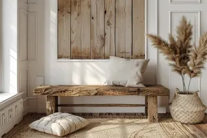 Toile de fond Banc en bois simple bohème naturel BRP10-82