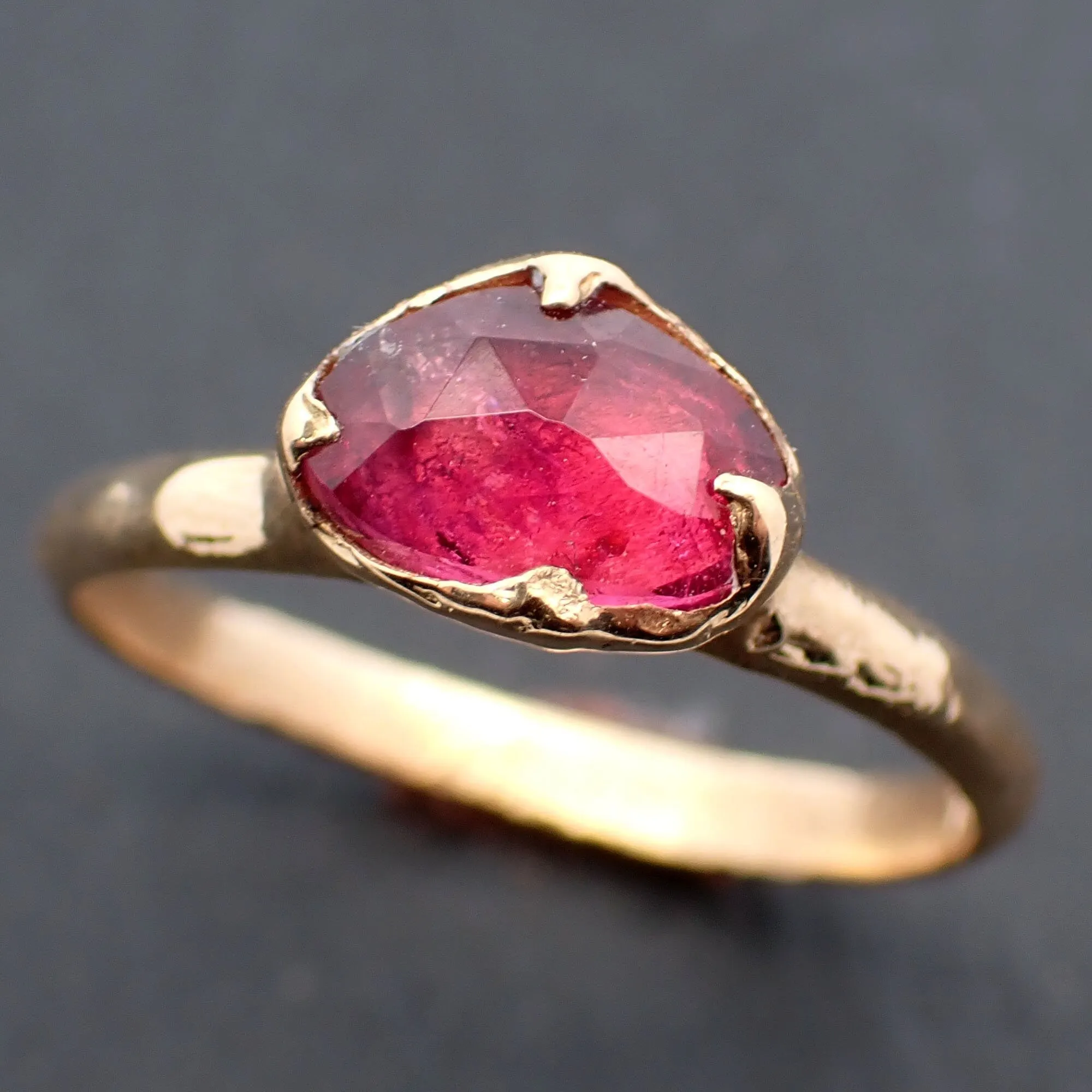 Tourmaline Yellow 18k Gold Ring Fancy cut red Gemstone Solitaire recycled statement cocktail statement 3458