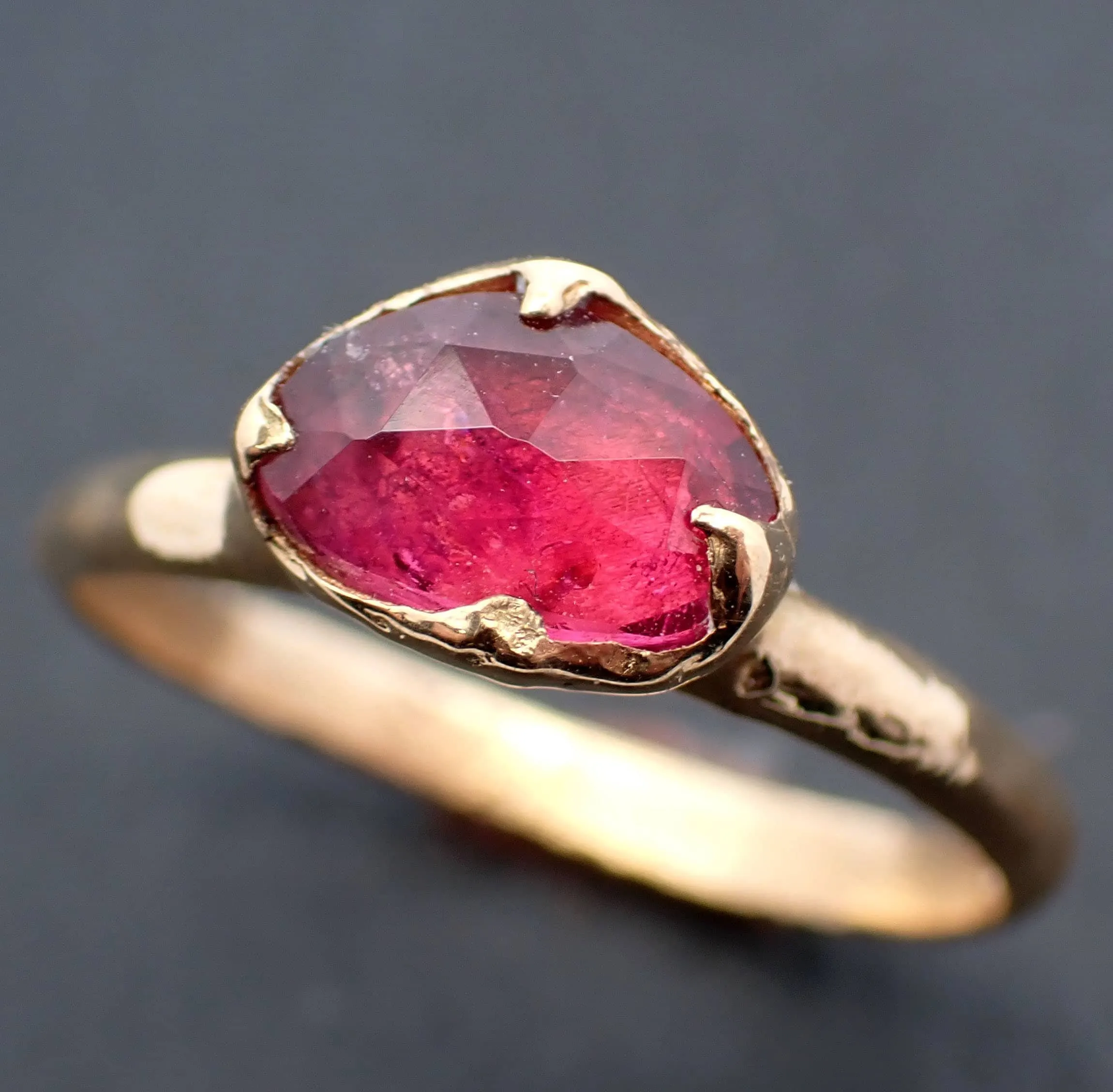 Tourmaline Yellow 18k Gold Ring Fancy cut red Gemstone Solitaire recycled statement cocktail statement 3458
