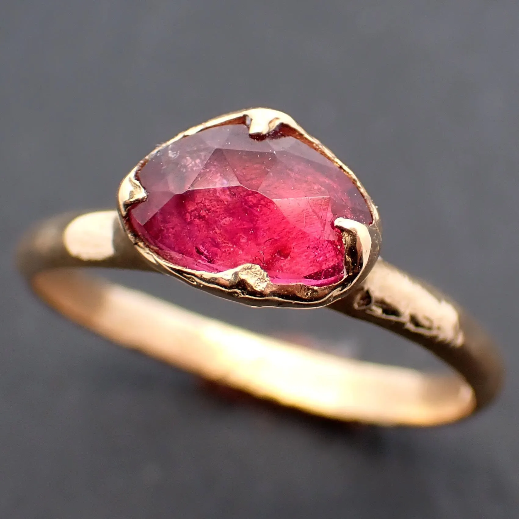 Tourmaline Yellow 18k Gold Ring Fancy cut red Gemstone Solitaire recycled statement cocktail statement 3458