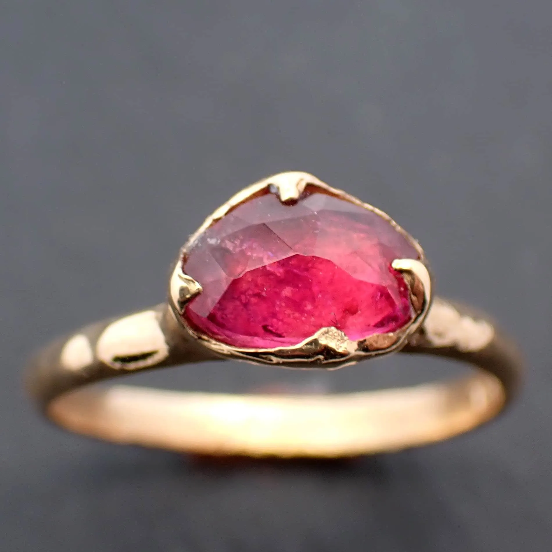 Tourmaline Yellow 18k Gold Ring Fancy cut red Gemstone Solitaire recycled statement cocktail statement 3458