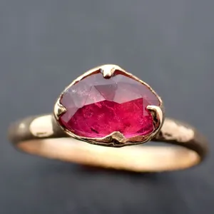 Tourmaline Yellow 18k Gold Ring Fancy cut red Gemstone Solitaire recycled statement cocktail statement 3458