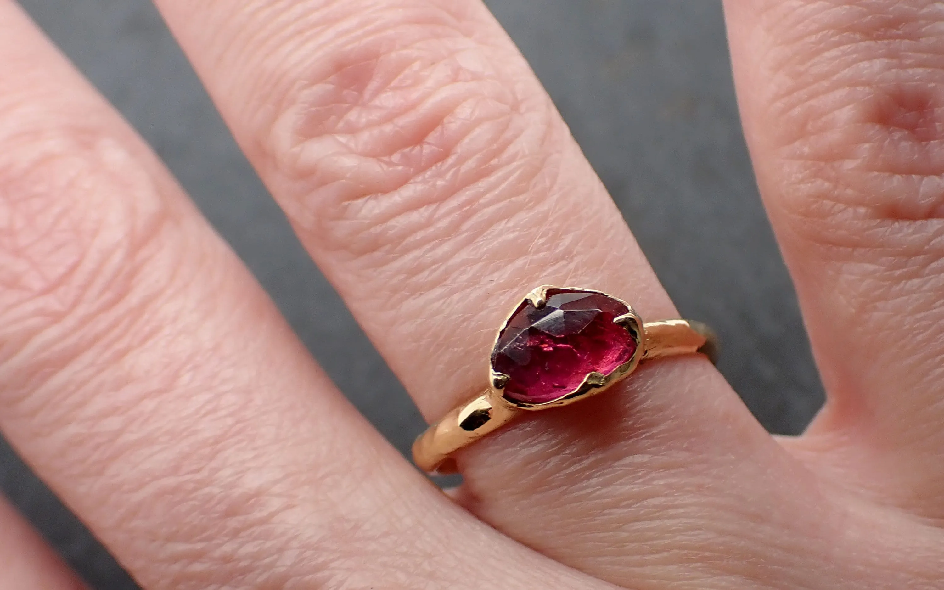 Tourmaline Yellow 18k Gold Ring Fancy cut red Gemstone Solitaire recycled statement cocktail statement 3458