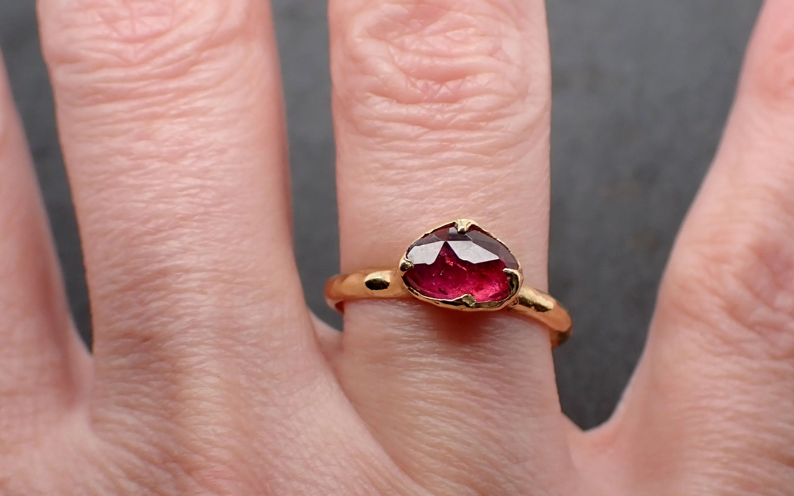 Tourmaline Yellow 18k Gold Ring Fancy cut red Gemstone Solitaire recycled statement cocktail statement 3458