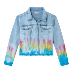 Tractr Girls Relaxed Cropped Tie Dye Denim Jacket