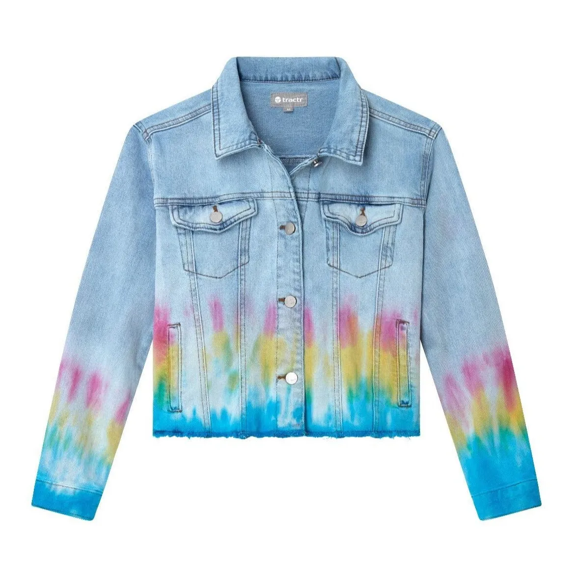 Tractr Girls Relaxed Cropped Tie Dye Denim Jacket