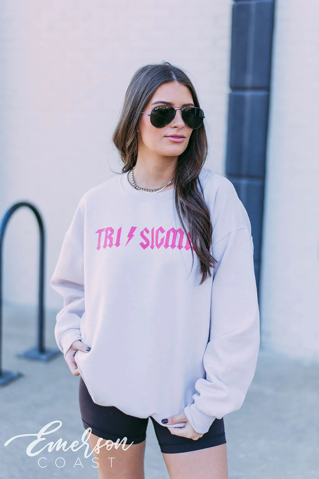 Tri Sigma Hot Pink Lightning Bolt Sweatshirt
