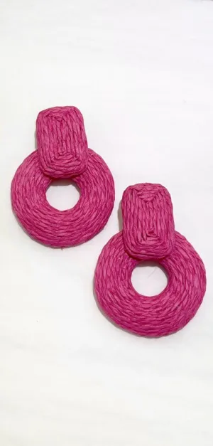 Tropical Composure Raffia Fuchsia Statement Earrings