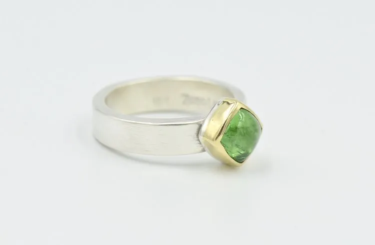 Tsavorite Garnet - Mixed Metals Ring