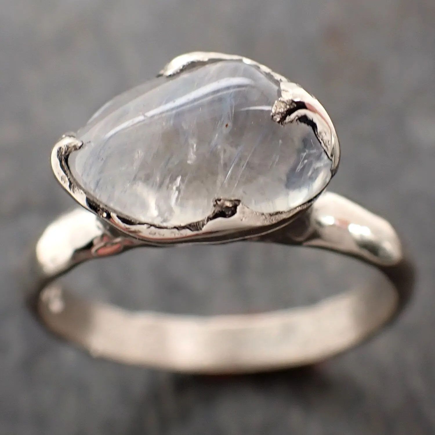 tumbled Moonstone White Gold Ring Gemstone Solitaire recycled 14k statement cocktail statement 2969