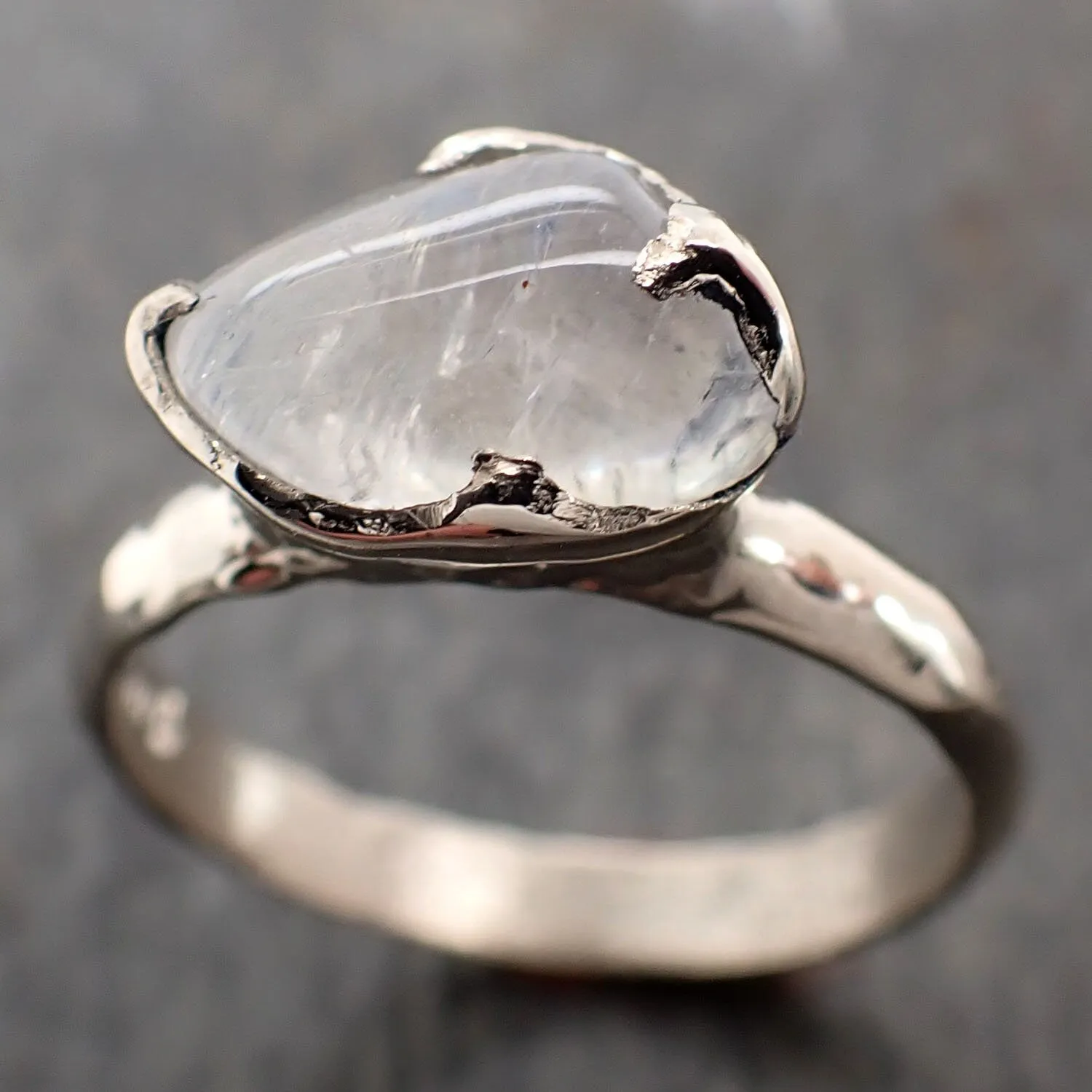 tumbled Moonstone White Gold Ring Gemstone Solitaire recycled 14k statement cocktail statement 2969
