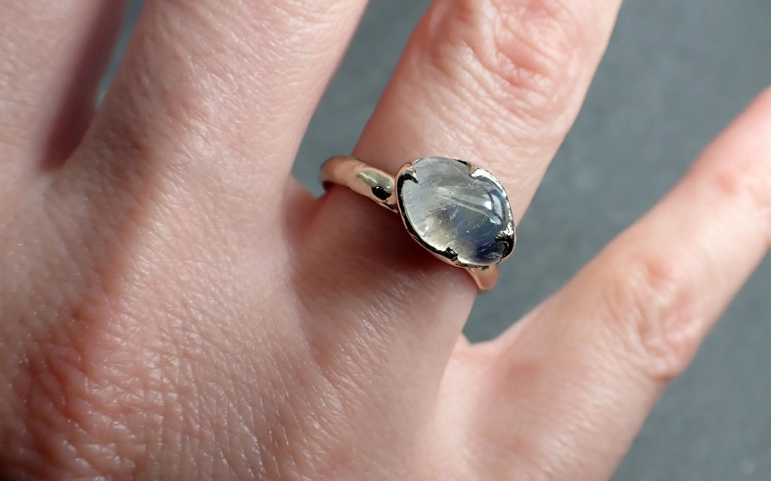 tumbled Moonstone White Gold Ring Gemstone Solitaire recycled 14k statement cocktail statement 2969