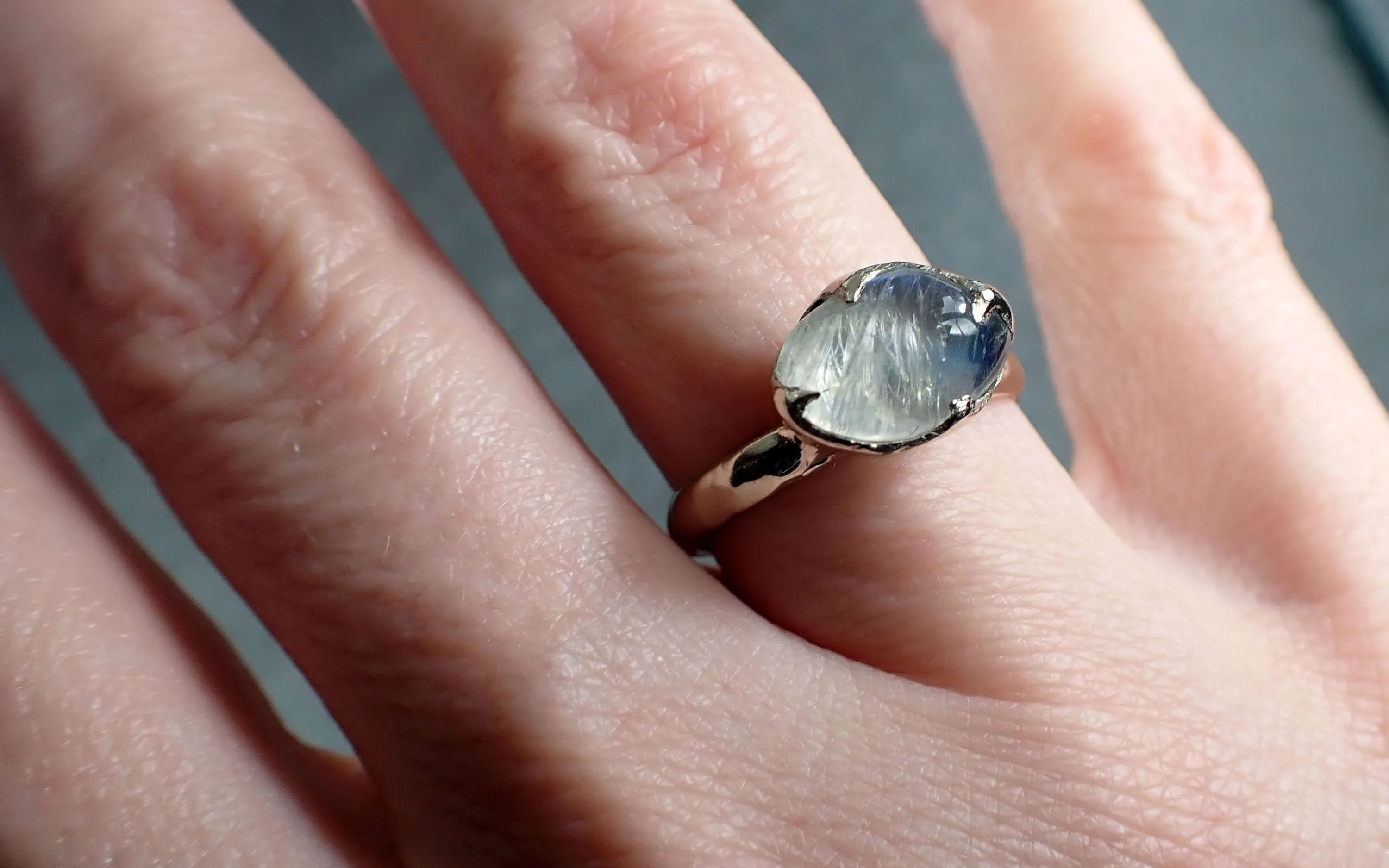 tumbled Moonstone White Gold Ring Gemstone Solitaire recycled 14k statement cocktail statement 2969