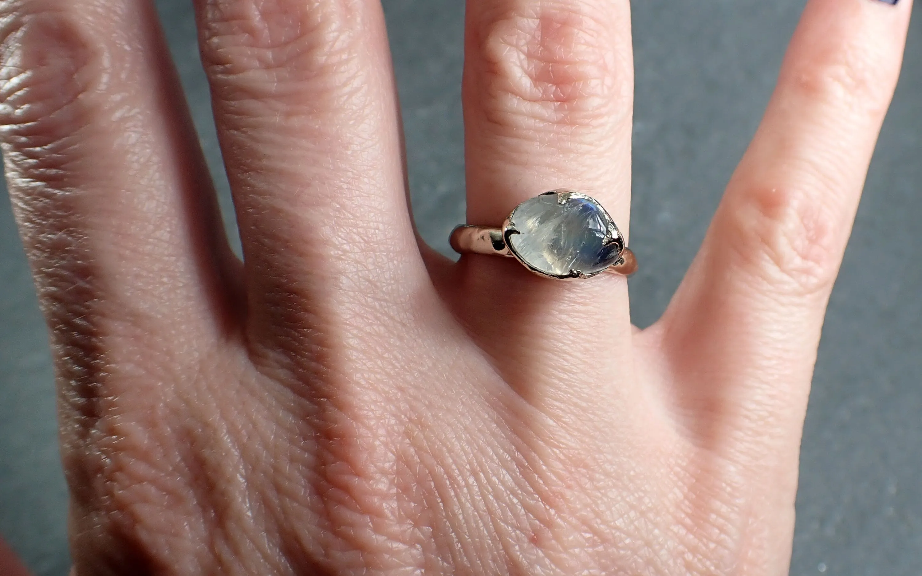 tumbled Moonstone White Gold Ring Gemstone Solitaire recycled 14k statement cocktail statement 2969