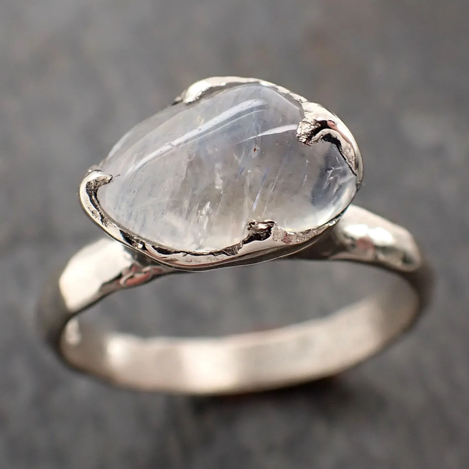 tumbled Moonstone White Gold Ring Gemstone Solitaire recycled 14k statement cocktail statement 2969