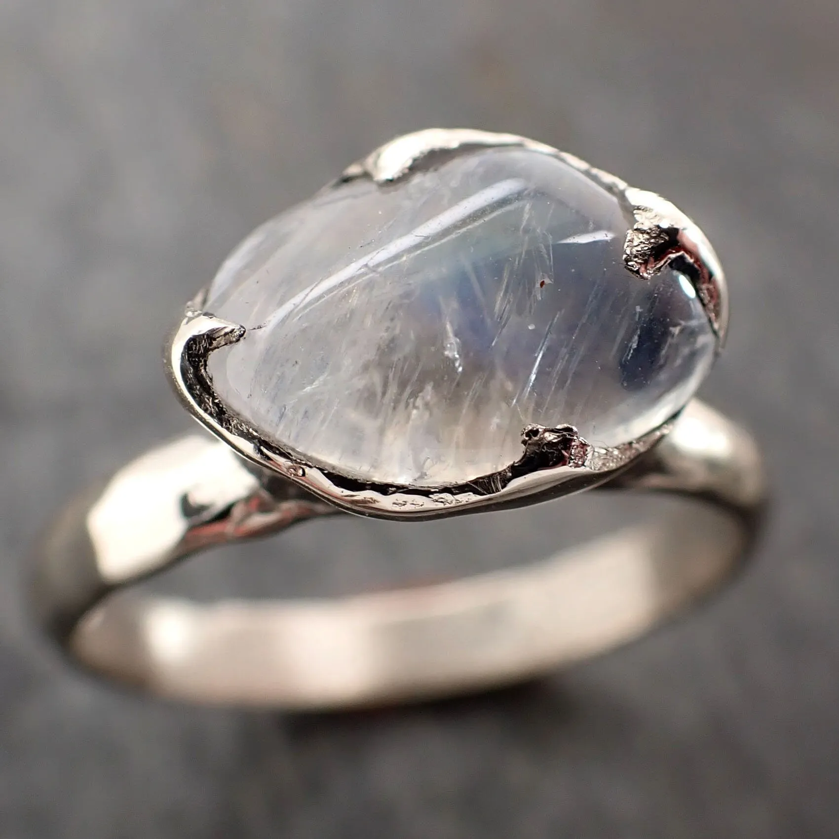 tumbled Moonstone White Gold Ring Gemstone Solitaire recycled 14k statement cocktail statement 2969