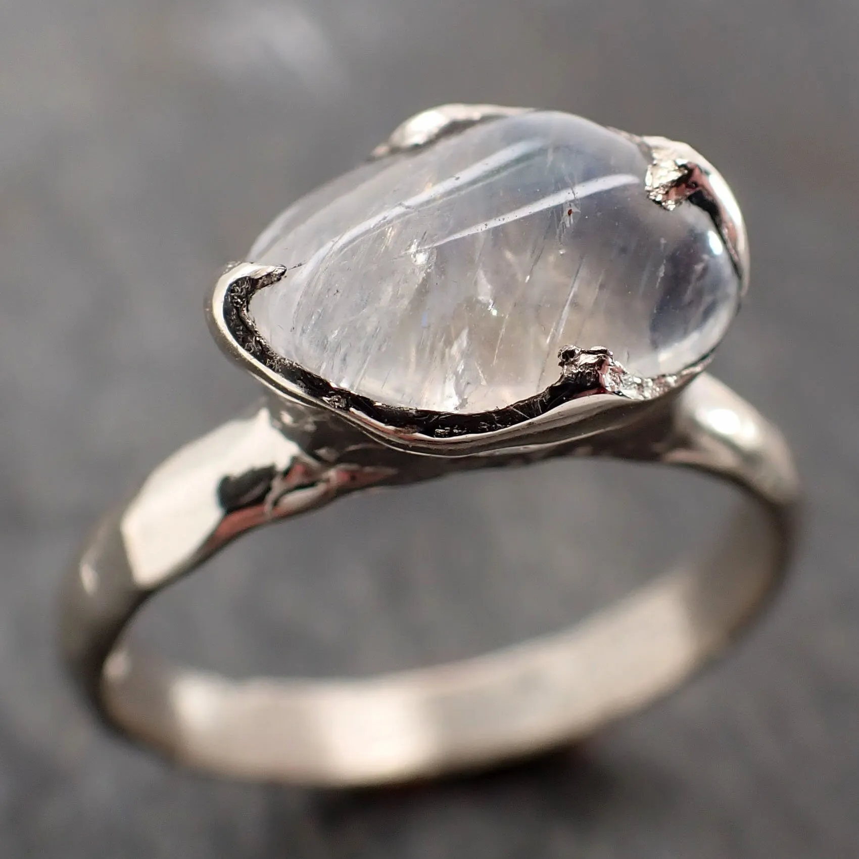 tumbled Moonstone White Gold Ring Gemstone Solitaire recycled 14k statement cocktail statement 2969
