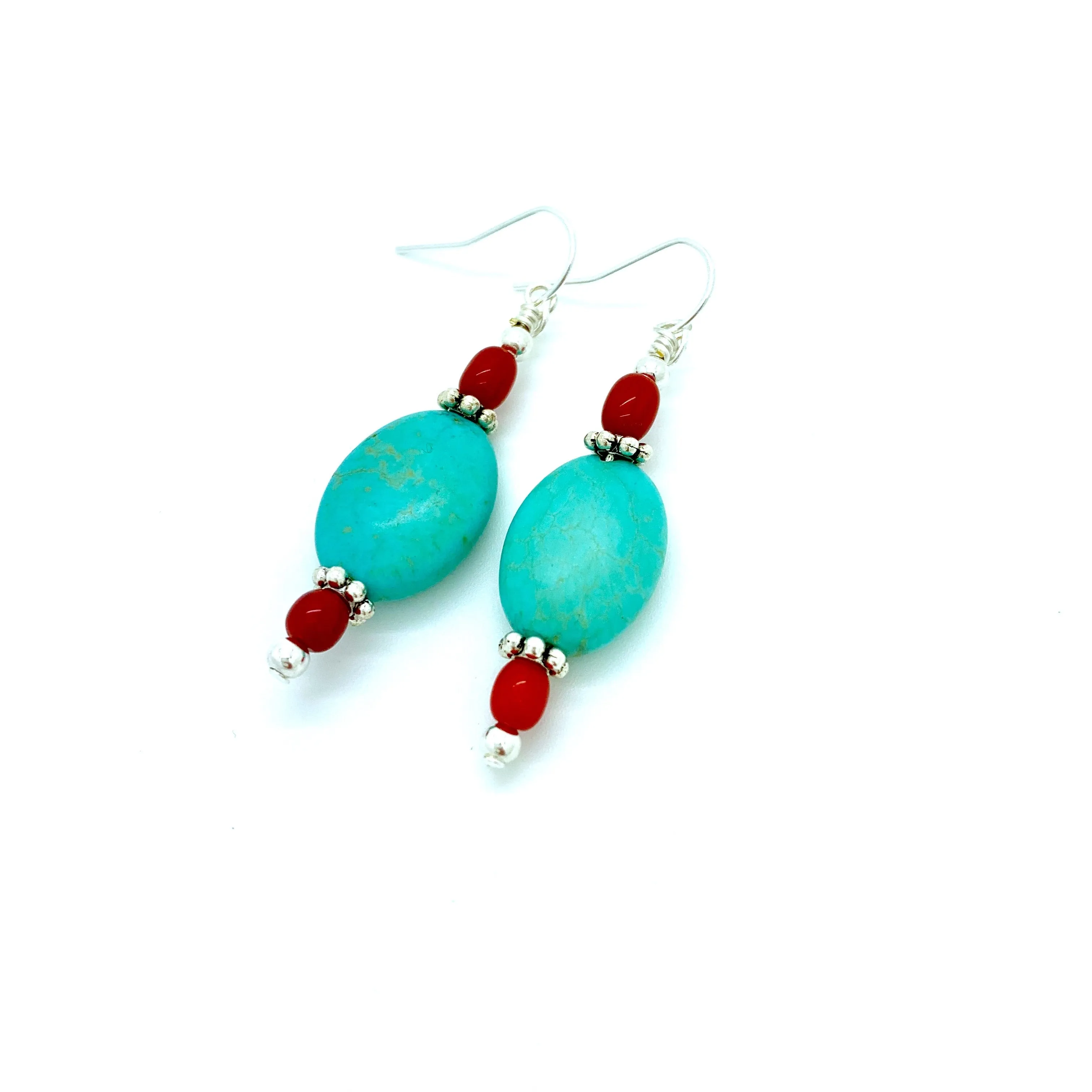 Turquoise and Coral Earrings
