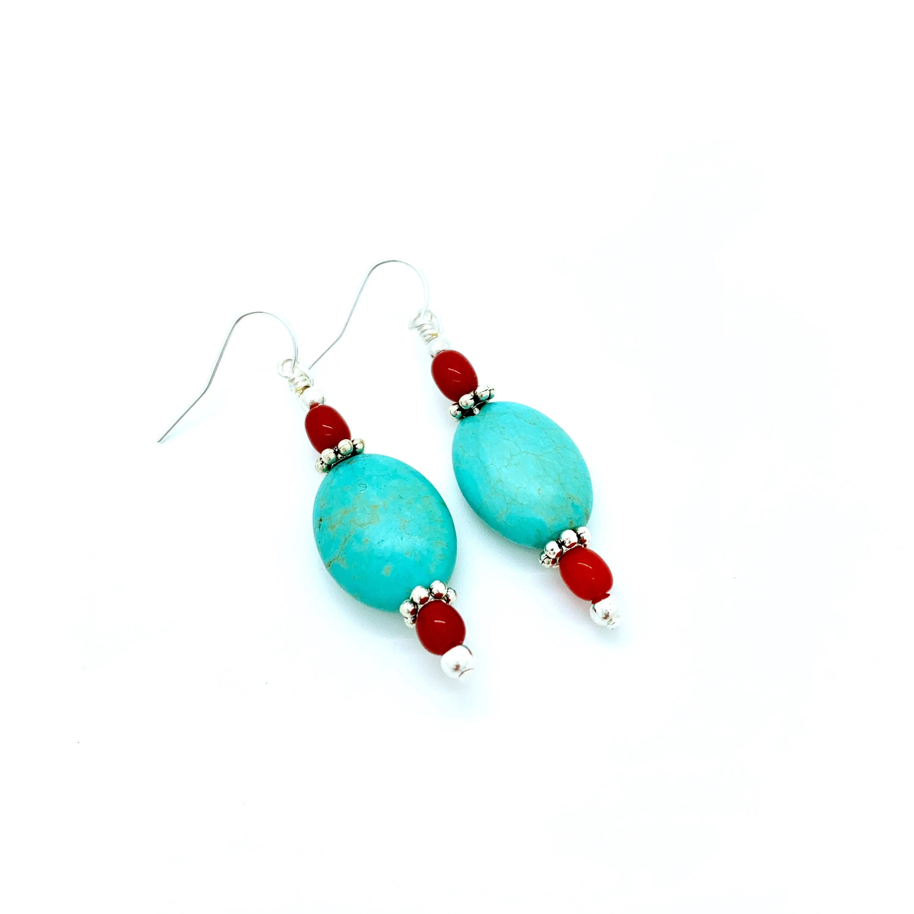 Turquoise and Coral Earrings