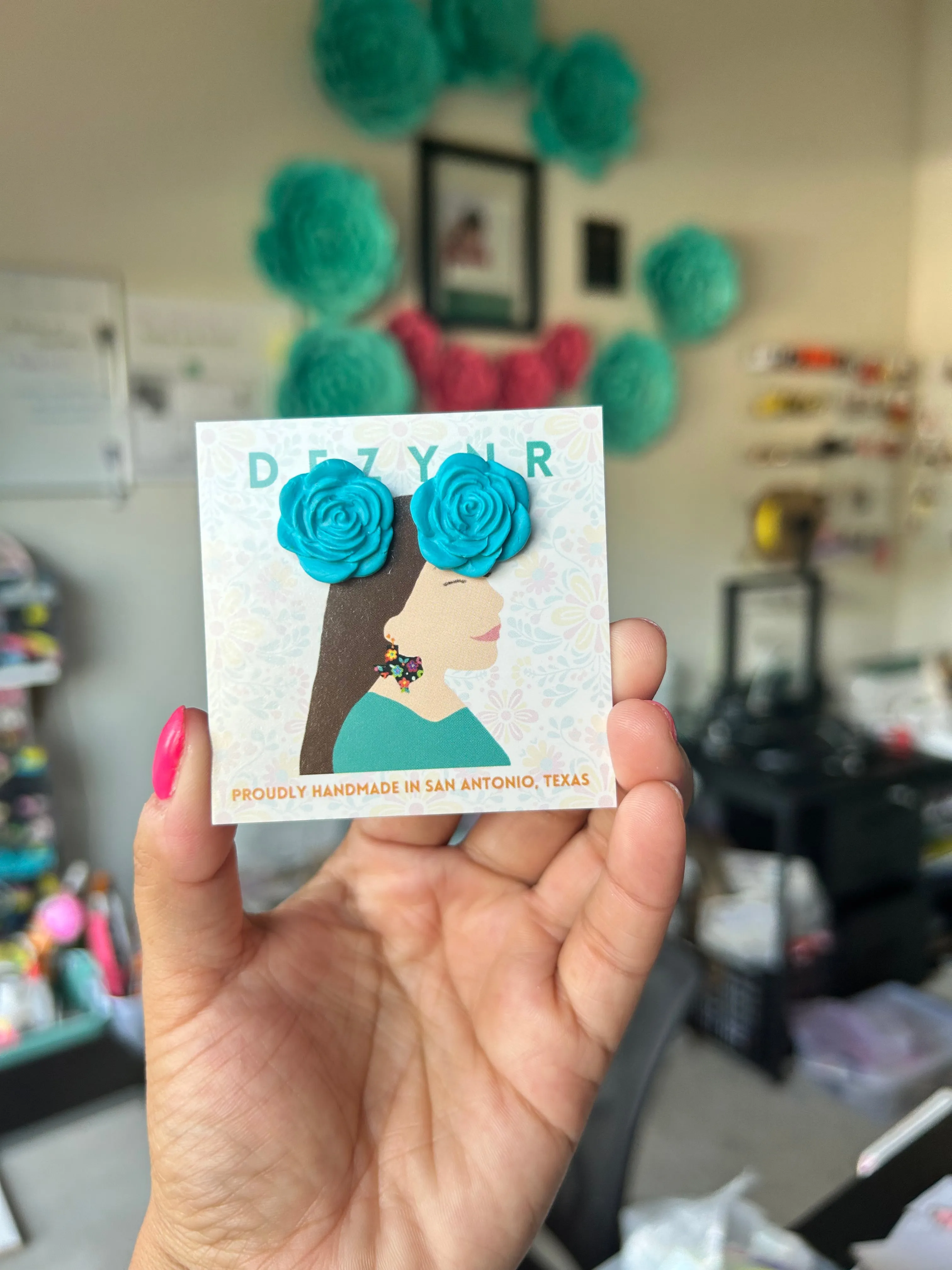 Turquoise rose stud