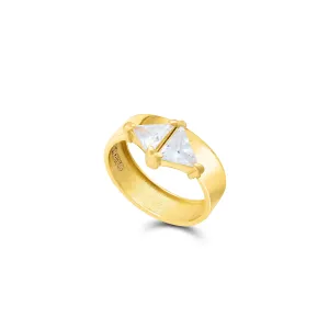 Two Opposite Triangle Band Ring - Gold White