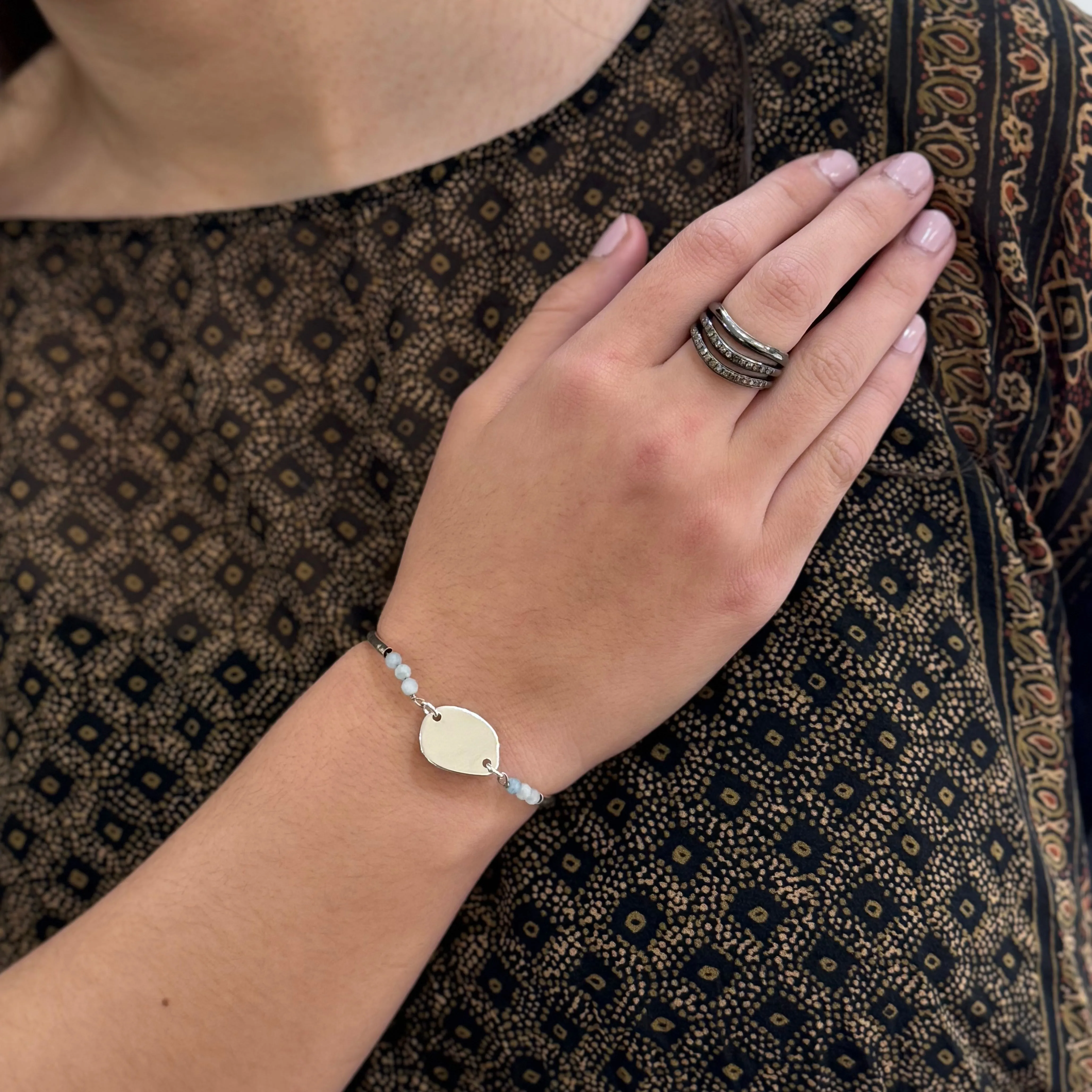 Two Rows Pave Diamond Wavy Silver Ring