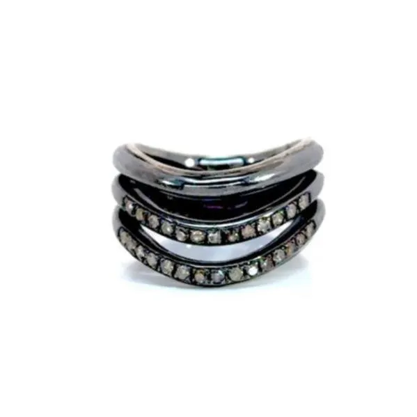 Two Rows Pave Diamond Wavy Silver Ring
