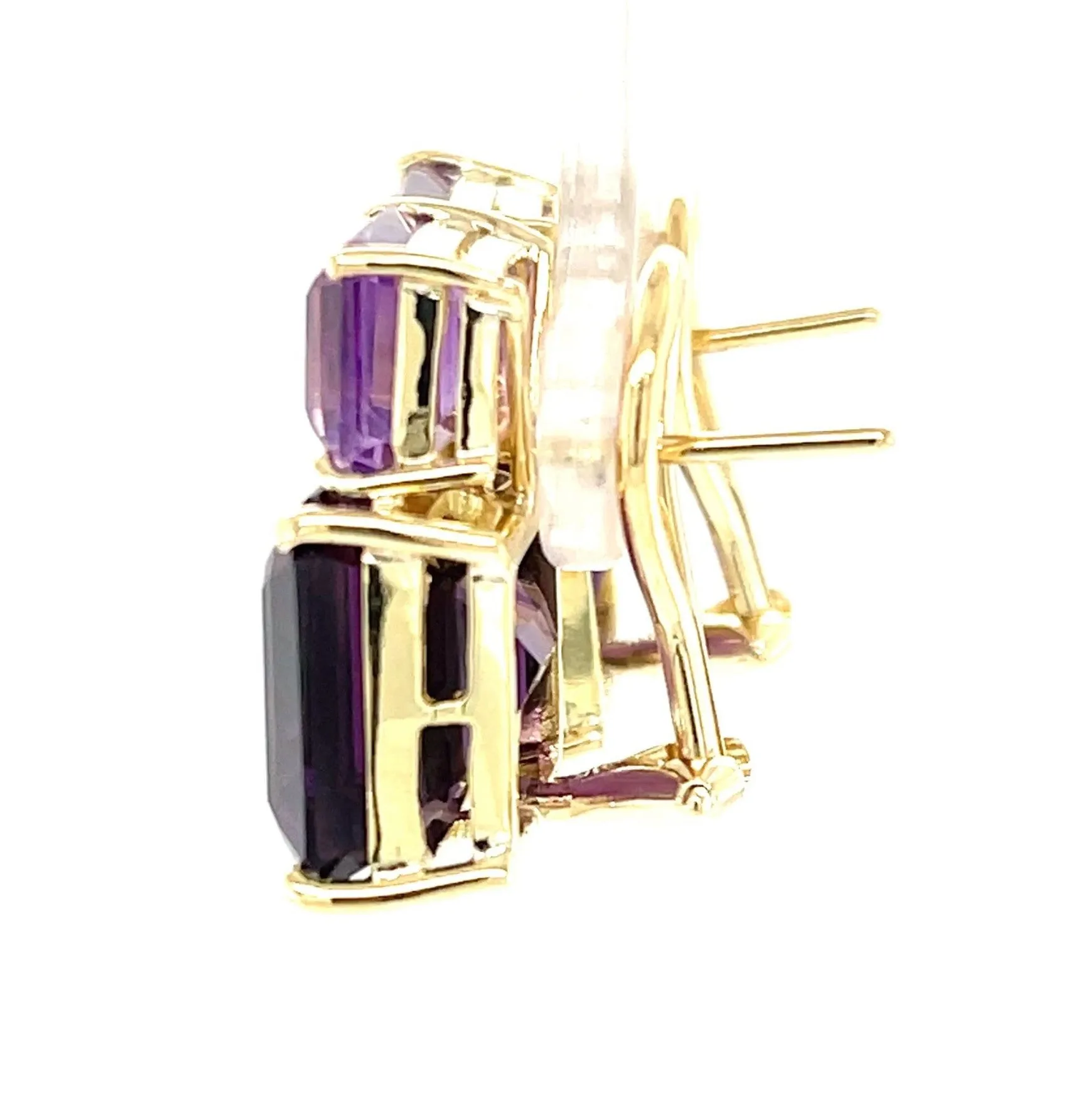 Two-toned Amethyst and 18k Yellow Gold French Clip Earrings, 24.62 Carats Total