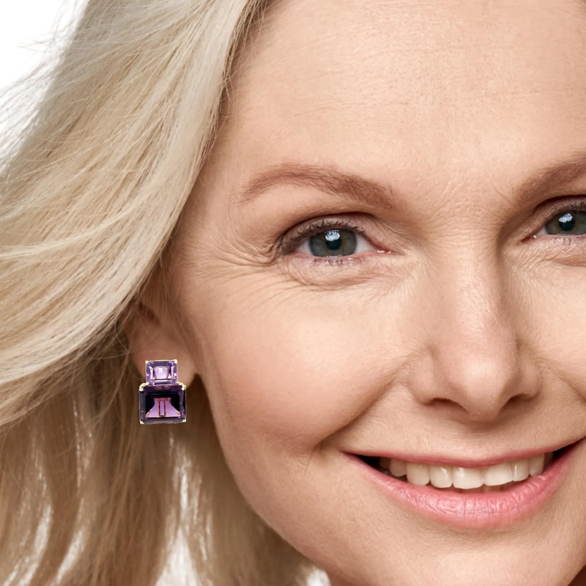 Two-toned Amethyst and 18k Yellow Gold French Clip Earrings, 24.62 Carats Total